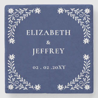 Elegant Boho Navy Floral Wedding Steinuntersetzer