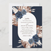 Elegant Boho Navy und Brown Florals Oval Wedding Einladung (Vorderseite)