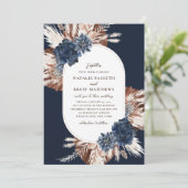 Elegant Boho Navy und Brown Florals Oval Wedding Einladung (Stehend Vorderseite)