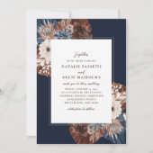 Elegant Boho Navy und Brown Florals Wedding Einladung (Vorderseite)