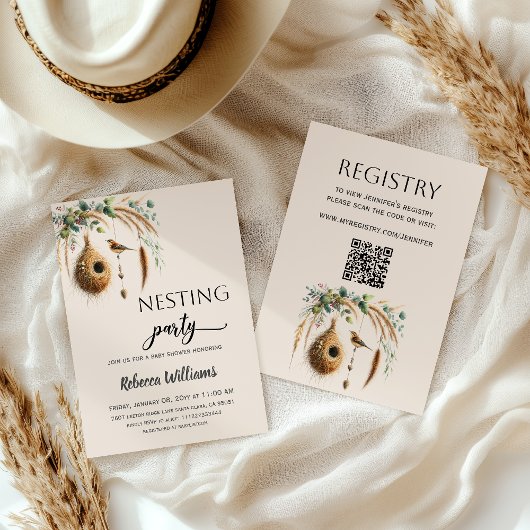 Elegant Boho Nesting Party Bird Baby Shower Einladung