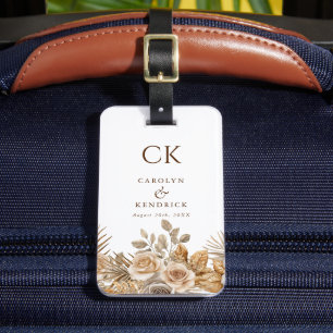 Elegant Boho Neutral Floral Monogram Wedding Gepäckanhänger