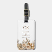 Elegant Boho Neutral Floral Monogram Wedding Gepäckanhänger (Vorderseite vertikal)