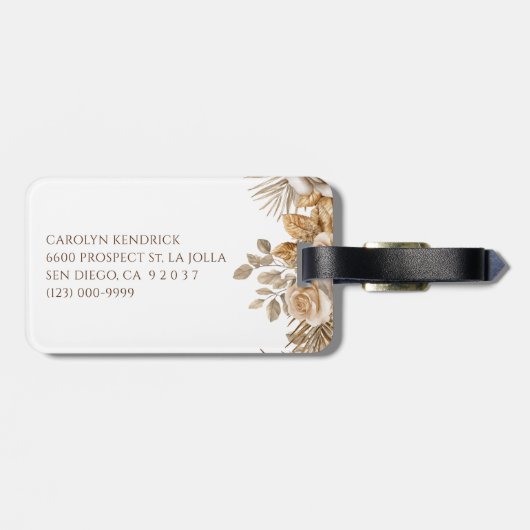 Elegant Boho Neutral Floral Monogram Wedding Gepäckanhänger (Rückseite horizontal)