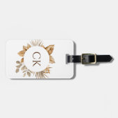 Elegant Boho Neutral Floral Monogram Wedding Gepäckanhänger (Vorderseite horizontal)