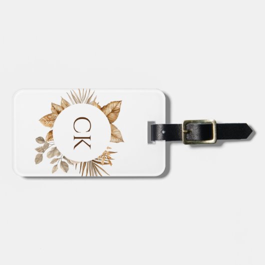 Elegant Boho Neutral Floral Monogram Wedding Gepäckanhänger (Vorderseite horizontal)