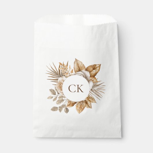 Elegant Boho Neutral Floral Monogram Wedding Geschenktütchen (Vorderseite)