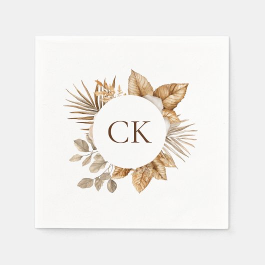 Elegant Boho Neutral Floral Monogram Wedding Serviette (Vorderseite)
