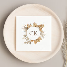Elegant Boho Neutral Floral Monogram Wedding