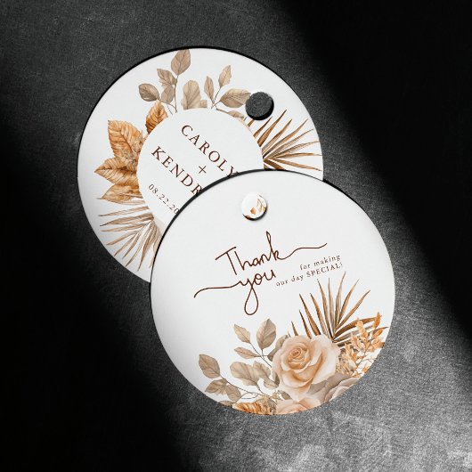 Elegant Boho Neutral Floral Wedding Vielen Dank Geschenkanhänger