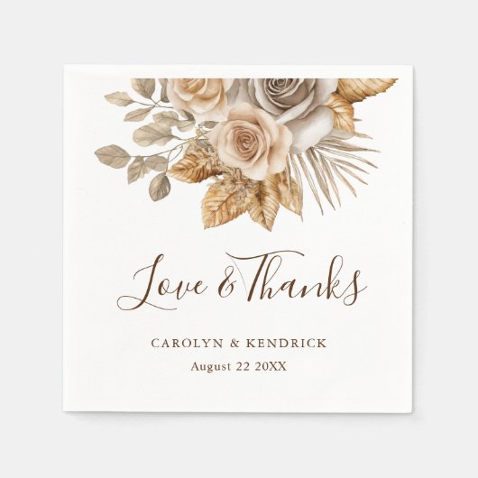 Elegant-Boho-Neutral-Liebe und DankesWedding Serviette (Vorderseite)