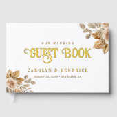 Elegant Boho neutrale florale Accents Wedding Gold Gästebuch (Vorderseite)