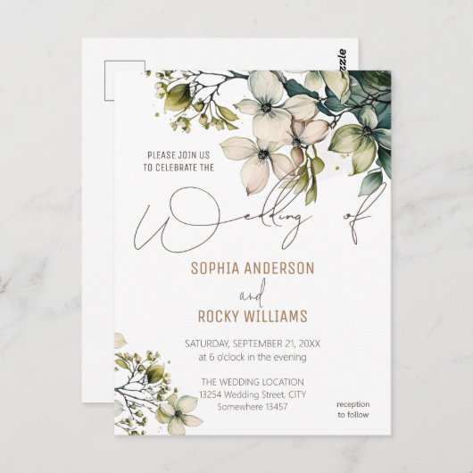 Elegant Boho Niedliche Wildblume Hochzeitskarte Fl Postkarte (Vorne/Hinten)