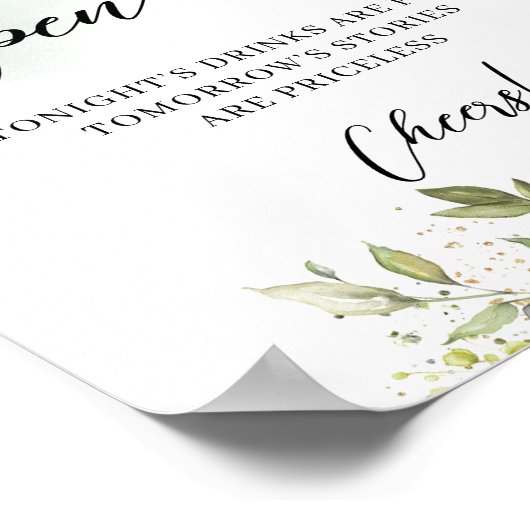 Elegant boho Open Bar wedding Brautparty Poster (Ecke)