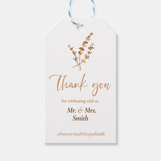 Elegant Boho Orange Blume Gastgeschenke Hochzeiten Geschenkanhänger (Vorderseite)