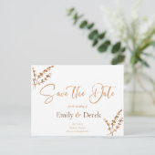 Elegant Boho Orange Blume Save the Date Po Postc Postkarte (Stehend Vorderseite)