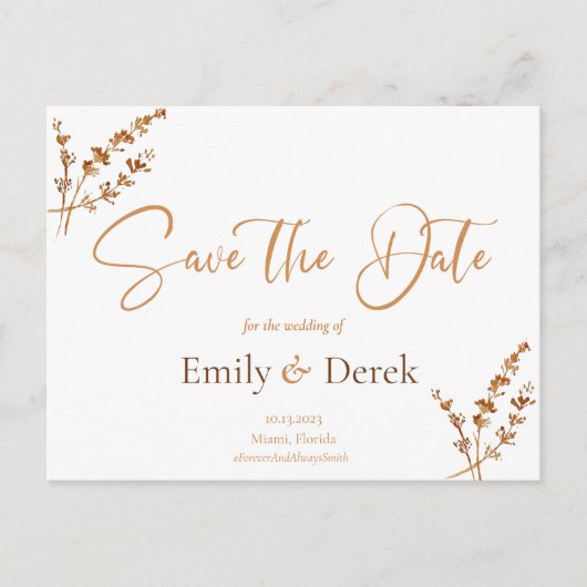 Elegant Boho Orange Blume Save the Date Po Postc Postkarte (Vorderseite)