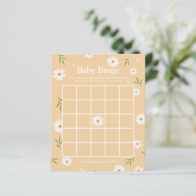 Elegant Boho Orange Daisies Baby Shower Bingo Game (Stehend Vorderseite)