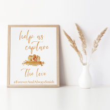 Elegant Boho orange | Hochzeitshashtag-Zeichen