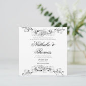 Elegant Boho Orchids Schwarz-weiß Einzigartige Hoc Einladung (Stehend Vorderseite)