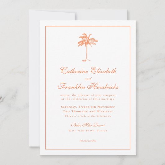 Elegant Boho Palm Tree Tropical Wedding Einladung (Vorderseite)