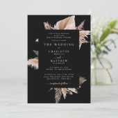 Elegant Boho Pampas Black Wedding Einladung (Stehend Vorderseite)