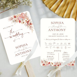 Elegant Boho Pampas Floral Wedding Program Fan Fächer