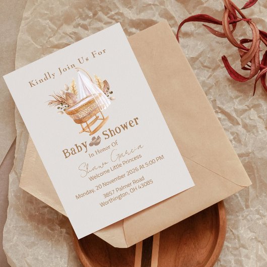 Elegant Boho Pampas Grass Baby Shower Einladung