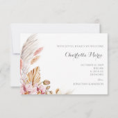 Elegant Boho Pampas Grass Foto Geburtsankündigung Mitteilungskarte (Rückseite)