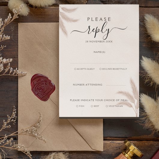 Elegant Boho Pampas Grass Modern Wedding RSVP Einladung