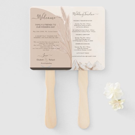 Elegant Boho Pampas Grass Moderne Hochzeit Fächer (Vorne und Hinten)
