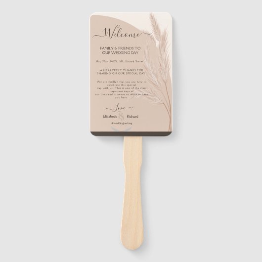 Elegant Boho Pampas Grass Moderne Hochzeit Fächer (Vorderseite)