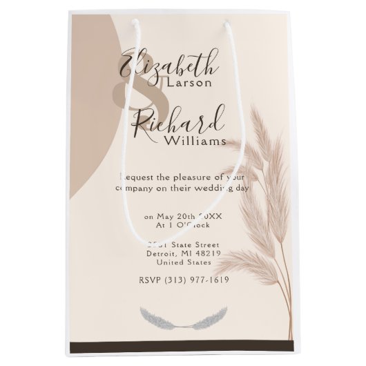 Elegant Boho Pampas Grass Moderne Hochzeit Mittlere Geschenktüte (Vorderseite)