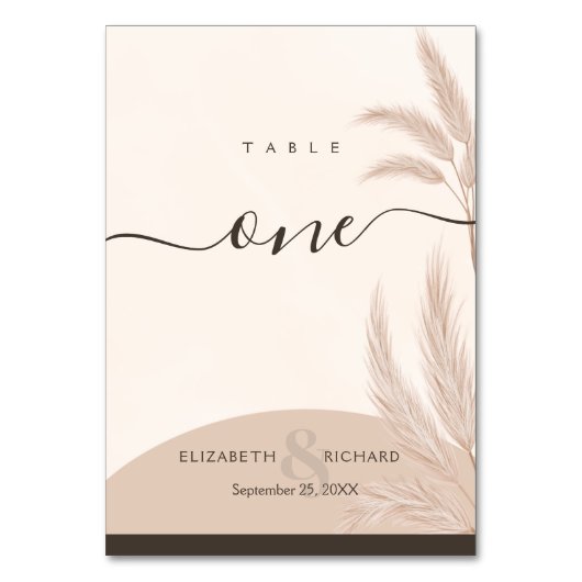 Elegant Boho Pampas Grass Moderne Hochzeit Tischnummer (Vorderseite)
