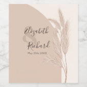 Elegant Boho Pampas Grass Moderne Hochzeit Weinetikett (Einzelnes Label)