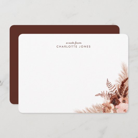 Elegant Boho Pampas Grass Personal Stationery Mitteilungskarte (Vorne/Hinten)
