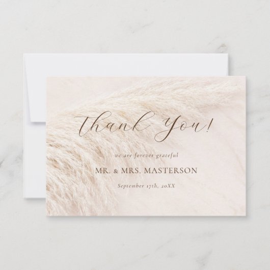 Elegant Boho Pampas Grass Wedding Dankeskarte (Vorderseite)