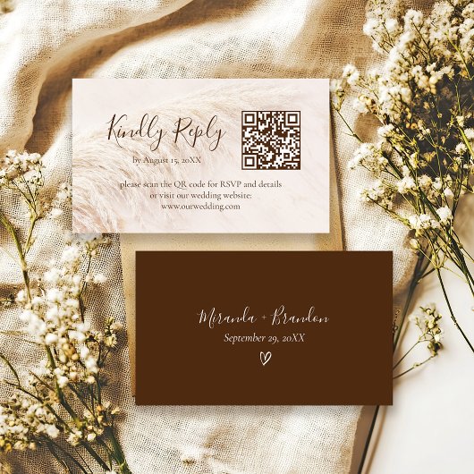 Elegant Boho Pampas Grass Wedding RSVP Card Begleitkarte