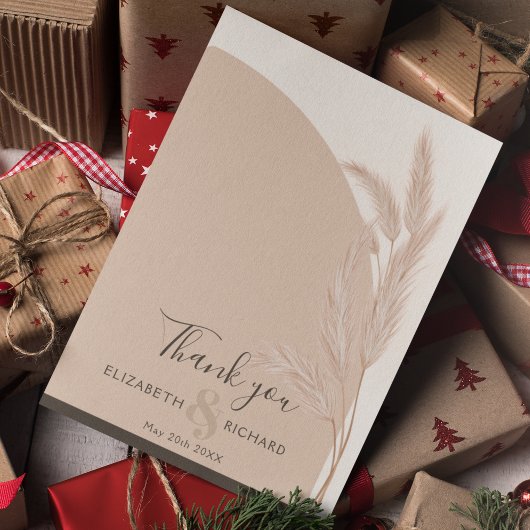 Elegant Boho Pampas Modern Wedding Dankeschön Kart Dankeskarte