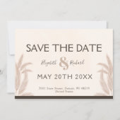 Elegant Boho Pampas Wedding Save the Date Einladung (Vorderseite)