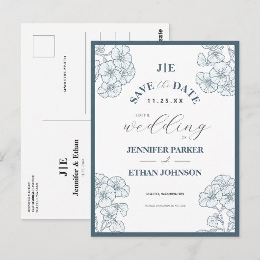 Elegant Boho Pansy Botanical Save the Date Postkarte (Vorne/Hinten)