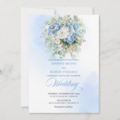 Elegant Boho Pastel Blue White Peony Gold Wedding Einladung (Vorderseite)