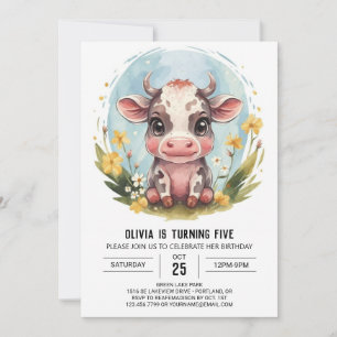 Elegant Boho Pastel Cow Geburtstag Einladung