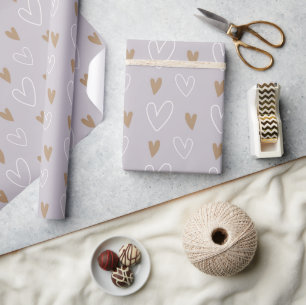 Elegant Boho Pastel Hearts Gray Gold Geschenk Geschenkpapier