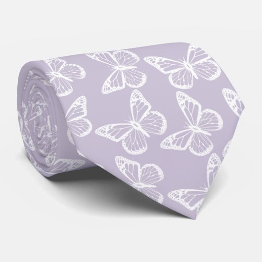 Elegant Boho Pattern Trauzeugen Butterfly Lavender Krawatte (Gerollt)