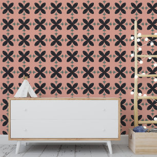Elegant Boho Peach Black Nordic Muster Tapete