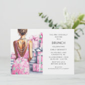 Elegant Boho Pink Brunch Einladung (Stehend Vorderseite)