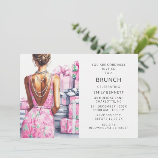 Elegant Boho Pink Brunch Einladung (Stehend Vorderseite)