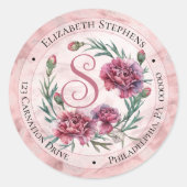 Elegant Boho Pink Carnations Floral Return Address Runder Aufkleber (Vorderseite)