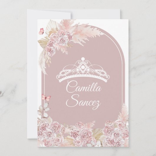 Elegant Boho Pink Dusty Quinceañera Einladung (Rückseite)